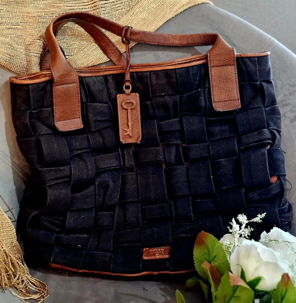 Fossil Black and Tan Women's Tote Bag
